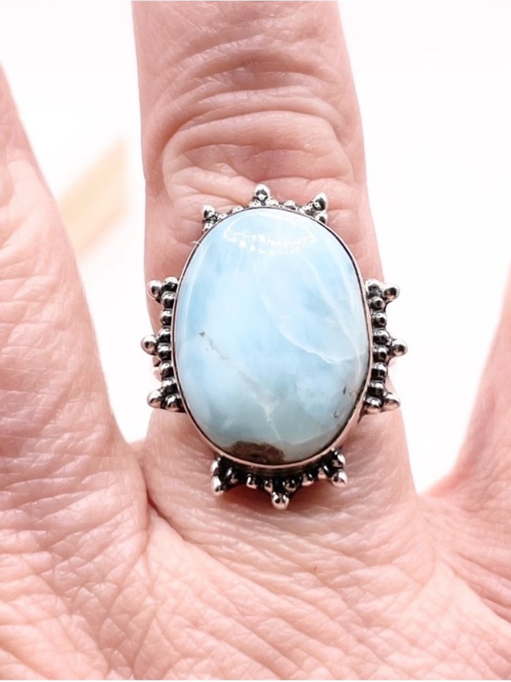 Size 8 Larimar 925 Sterling Silver Ring